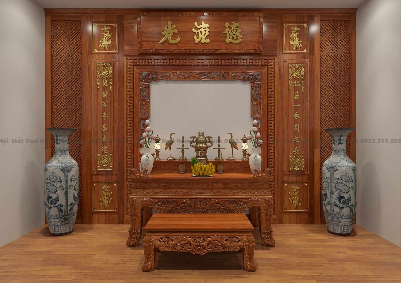 Nội Thất phòng thờ trang trọng và ấn tượng với thiết kế ấn tượng và đặc sắc